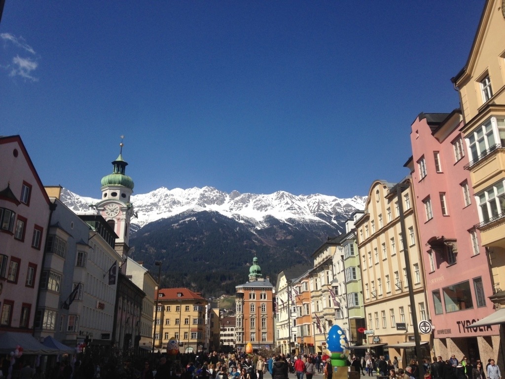 Innsbruck city scene with snow-capped mountains